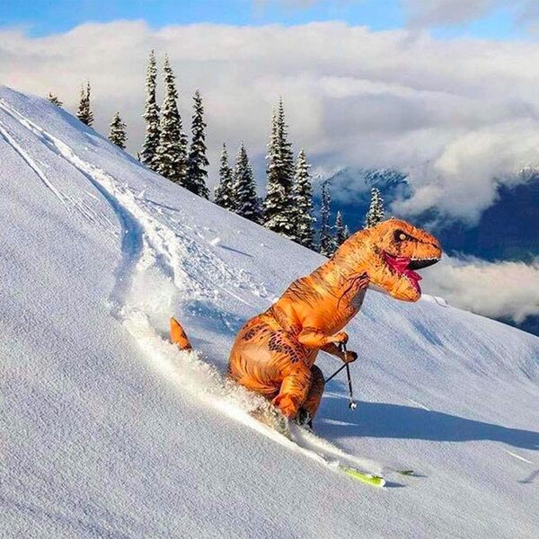 oppusteligt dinosaurkostume